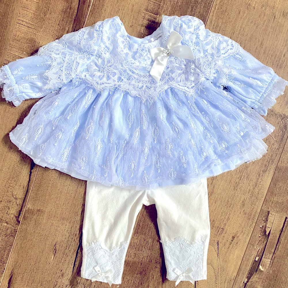 Nanette baby lace overlay top and matching leggings 0-3M